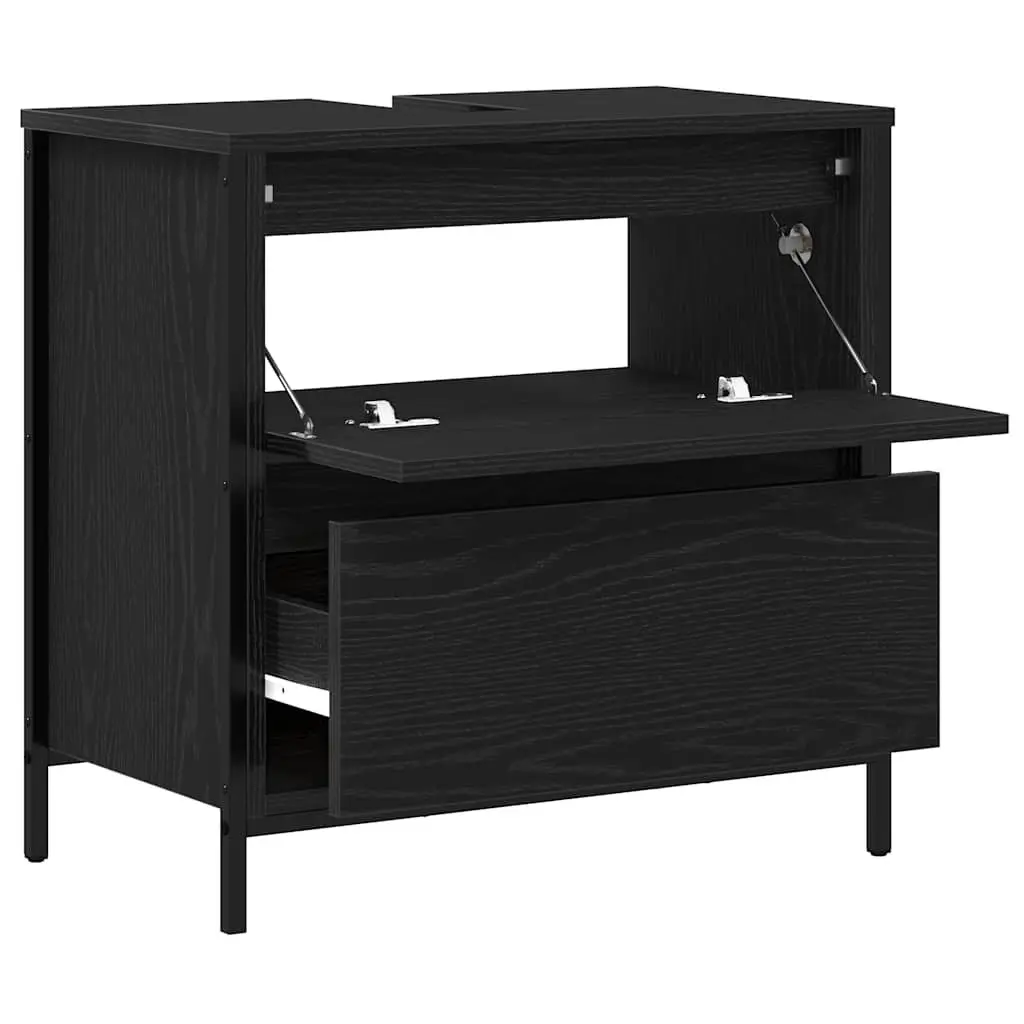 Bathroom Storage Unit with Drawers Engineered Wood Black Oak 60x34.5x60cm Vanity Cabinet
