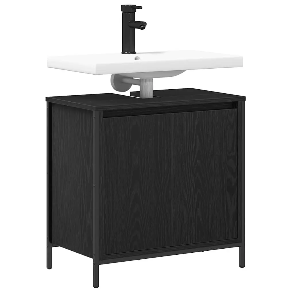 Bathroom Vanity Cabinet Engineered Wood 60cm Black Storage Sink Unit