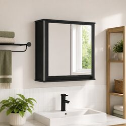 Practical Black Oak Cabinet for Bathroom Organization