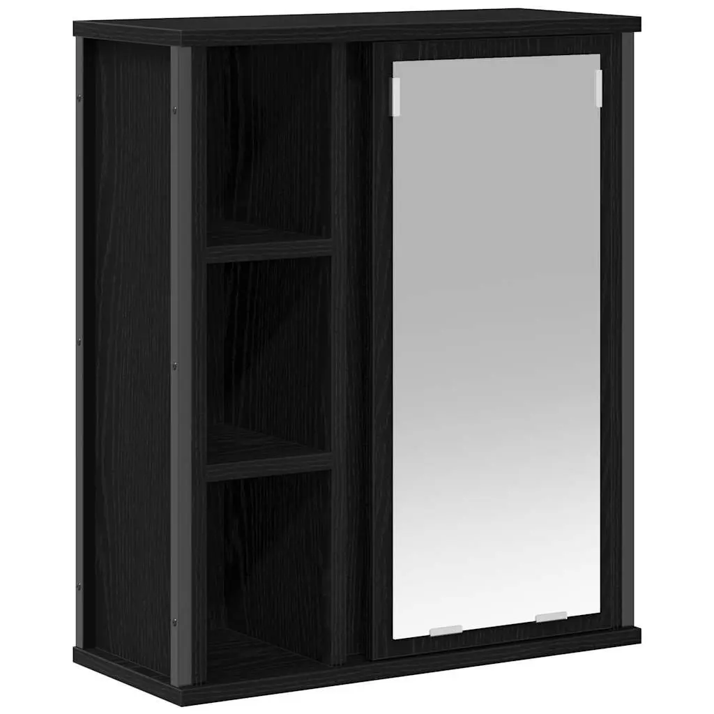 Bathroom Cabinet Engineered Wood 50 x 21 x 60 cm Black Oak Wall-Mounted with Mirror and Shelves