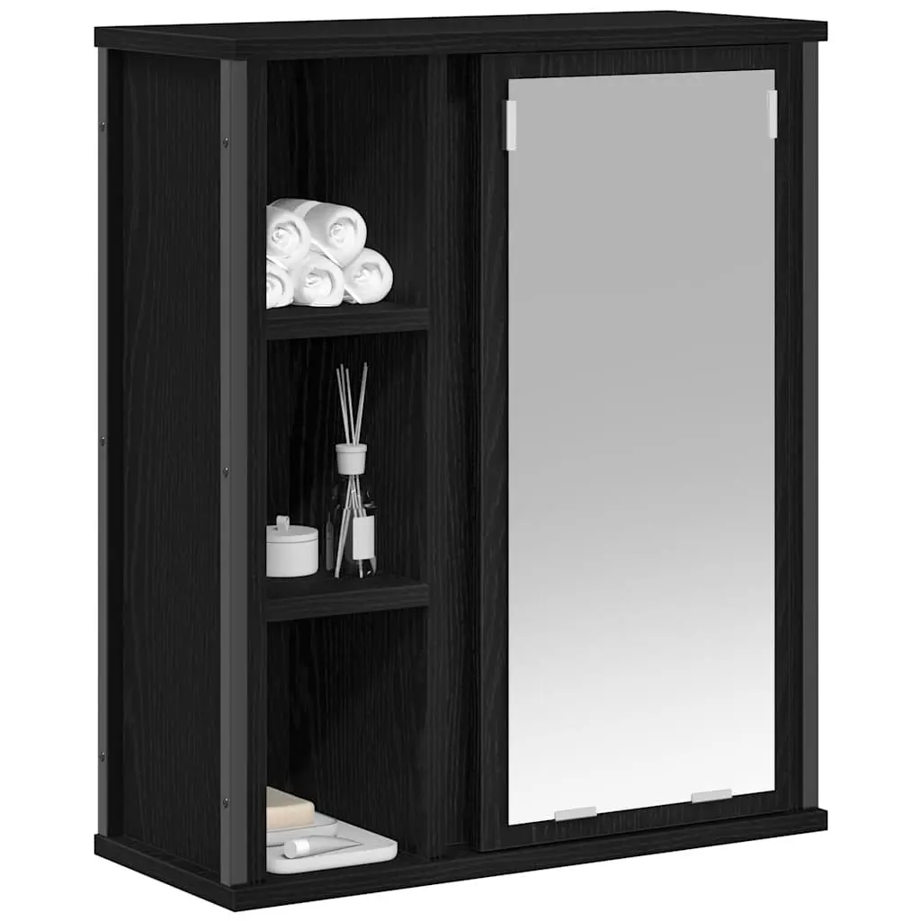 Bathroom Cabinet Engineered Wood 50 x 21 x 60 cm Black Oak Wall-Mounted with Mirror and Shelves