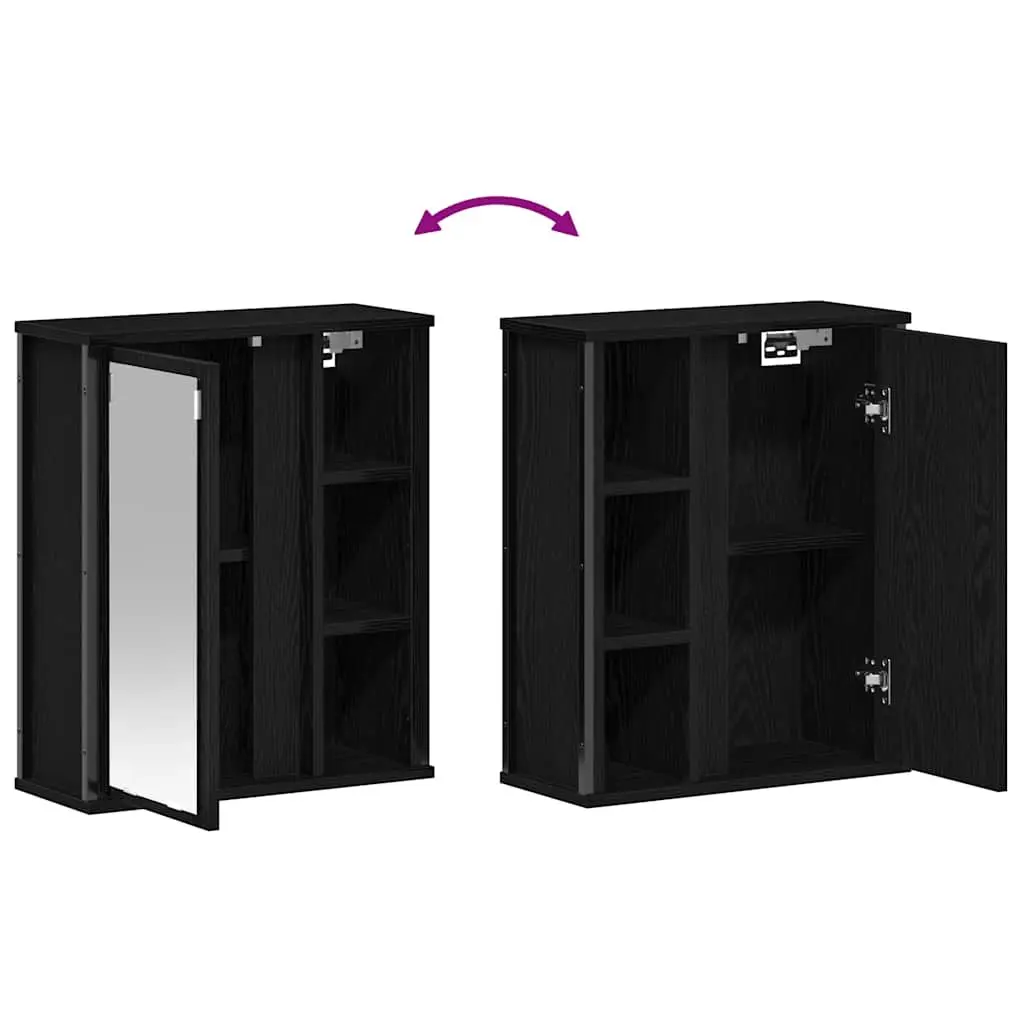Bathroom Cabinet Engineered Wood 50 x 21 x 60 cm Black Oak Wall-Mounted with Mirror and Shelves