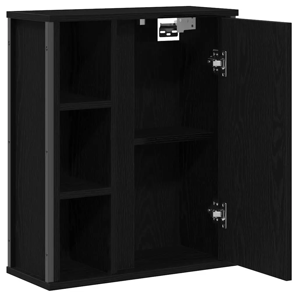 Bathroom Cabinet Engineered Wood 50 x 21 x 60 cm Black Oak Wall-Mounted with Mirror and Shelves