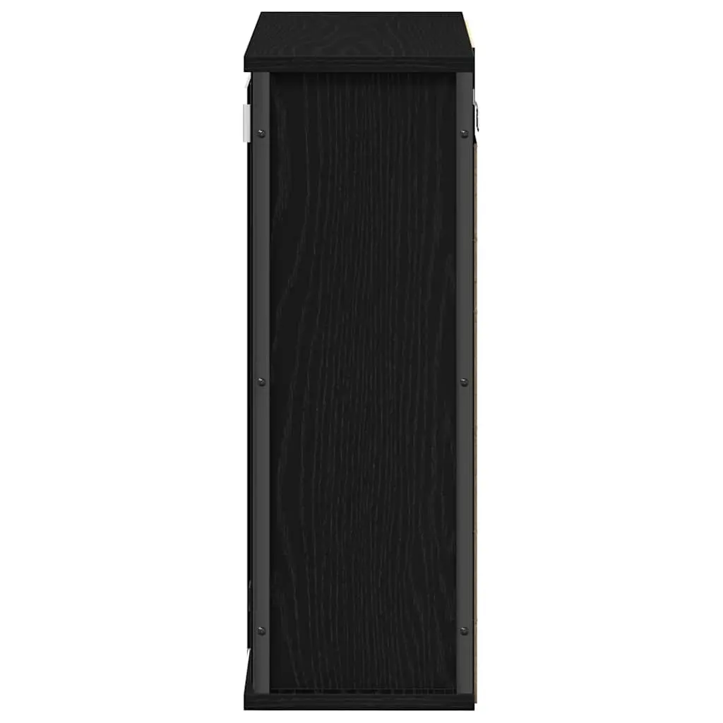 Bathroom Cabinet Engineered Wood 50 x 21 x 60 cm Black Oak Wall-Mounted with Mirror and Shelves