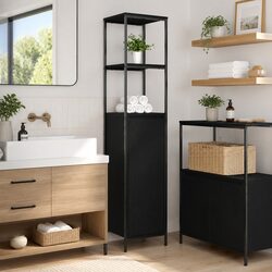 Functional Black Oak Cabinet for Bathroom and Beyond