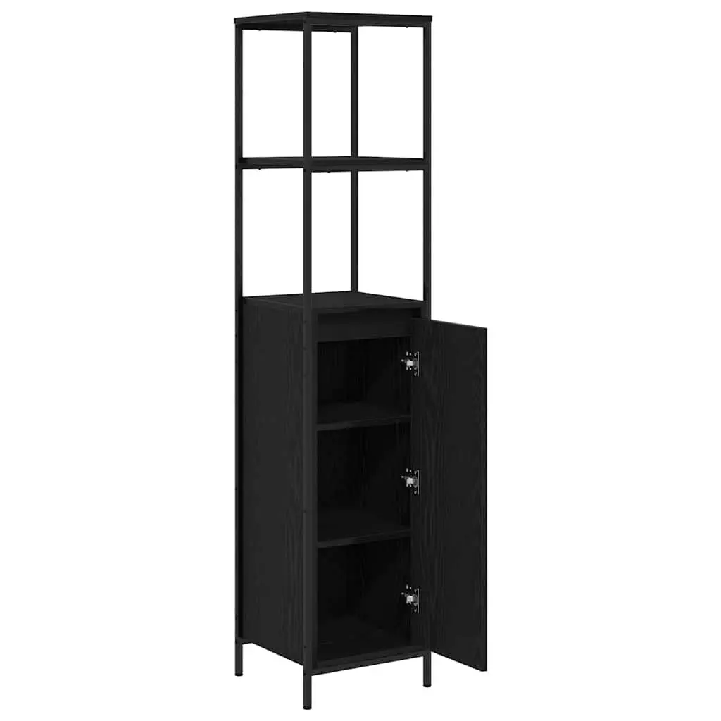 Bathroom Cabinet Engineered Wood 36x35x165cm Black Oak Storage Shelves Door Organiser