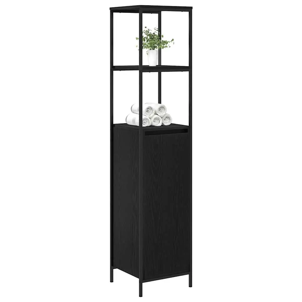 Bathroom Cabinet Engineered Wood 36x35x165cm Black Oak Storage Shelves Door Organiser