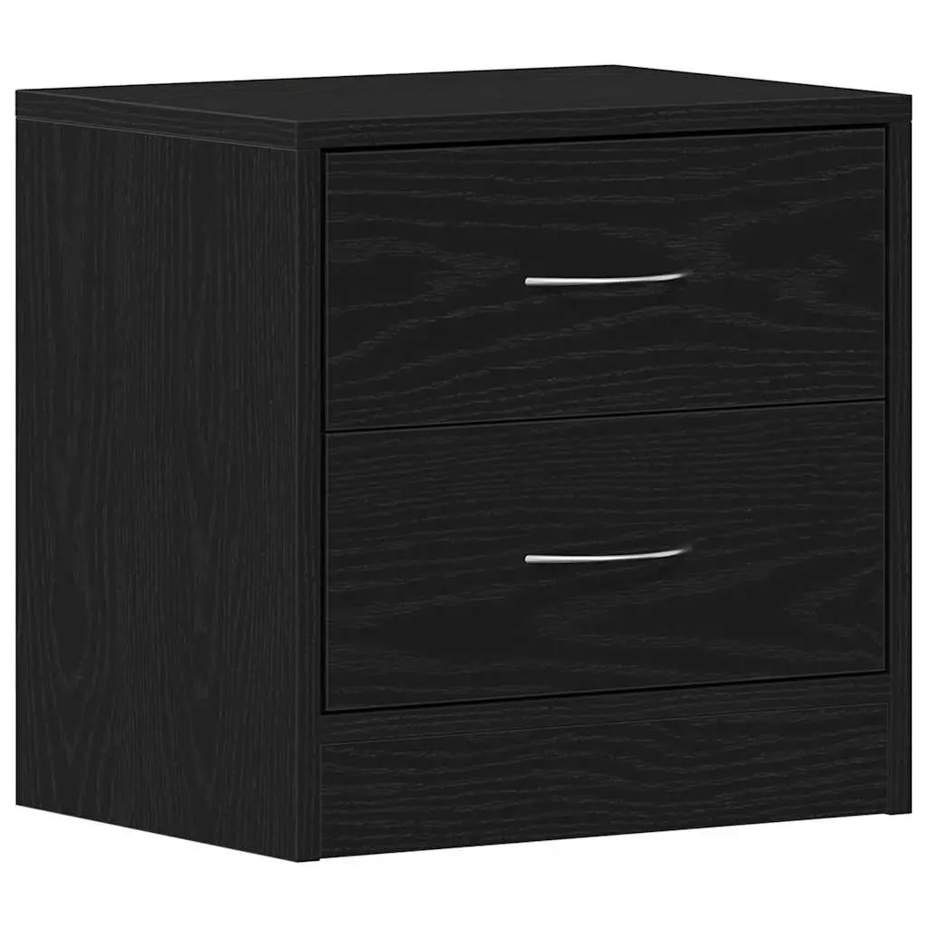 Bedside Cabinet Black Oak 40x30x40cm 2 Drawer Nightstand Storage Organiser
