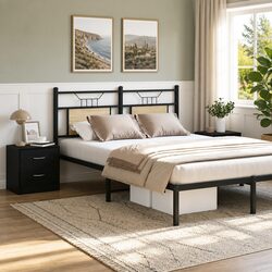 Practical Nightstand - Black Oak Cabinet with 2 Drawers