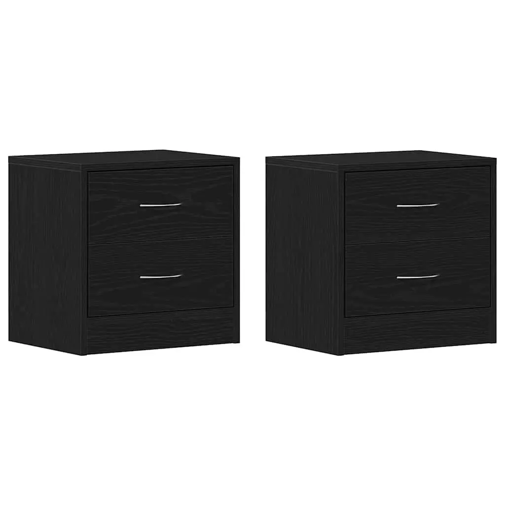 Bedside Cabinet Engineered Wood 40x30x40 cm Black Oak Nightstand with 2 Drawers Storage Table