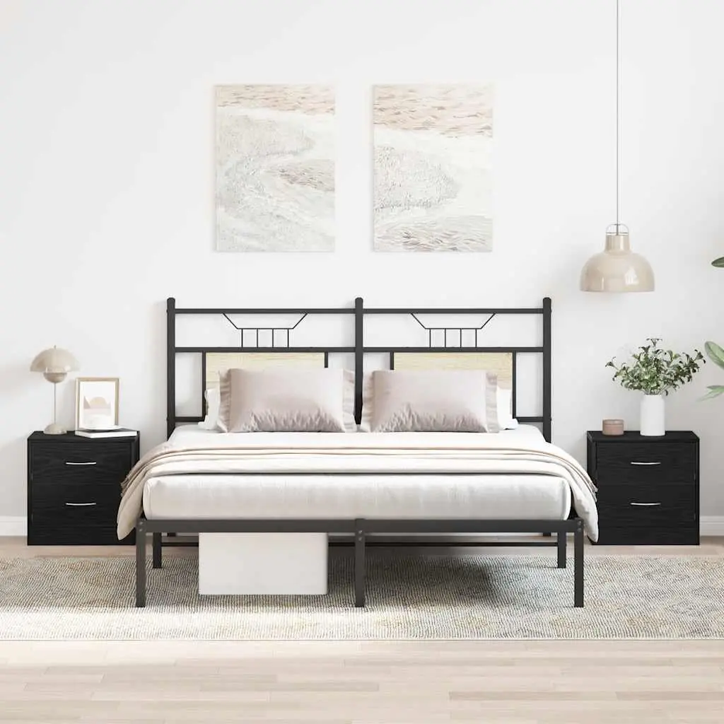 Bedside Cabinet Engineered Wood 40x30x40 cm Black Oak Nightstand with 2 Drawers Storage Table
