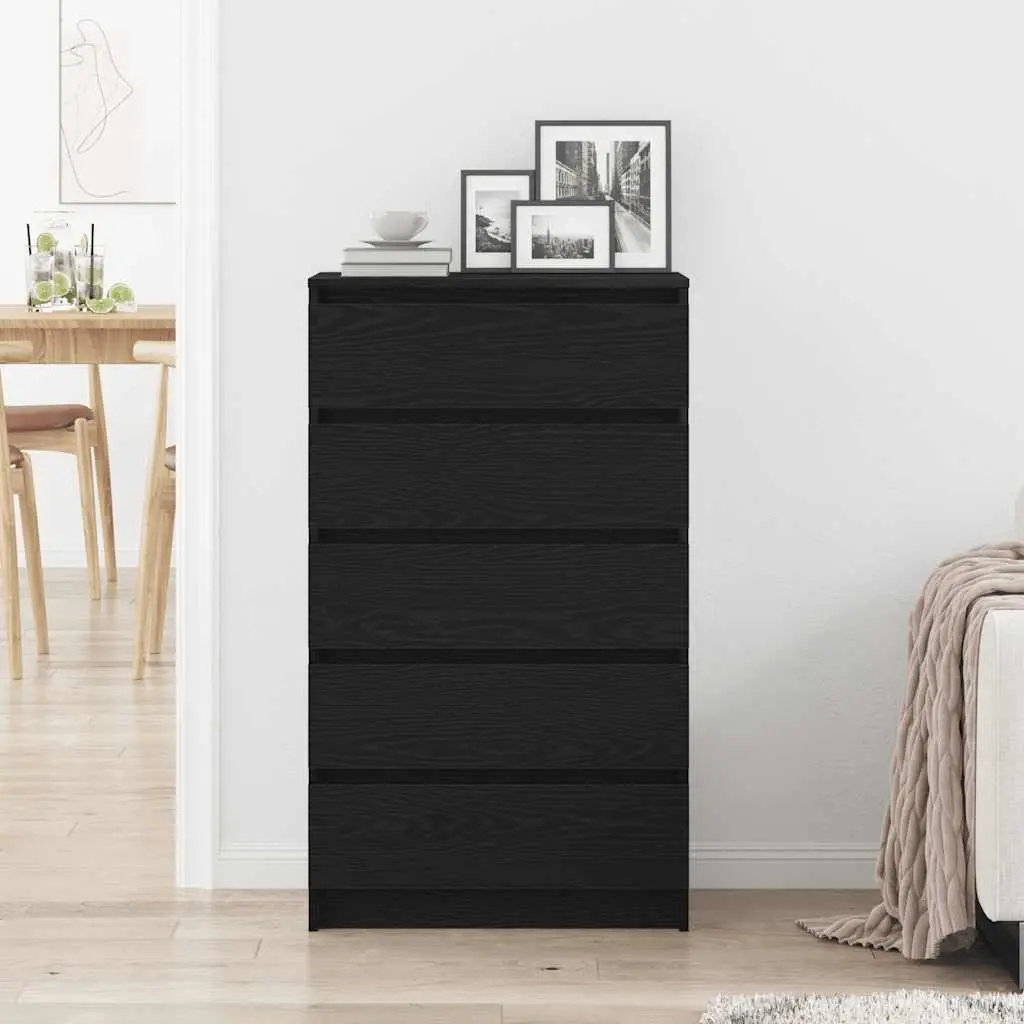 Drawer Cabinet Engineered Wood 60x36x103 cm Black Oak 5 Drawers