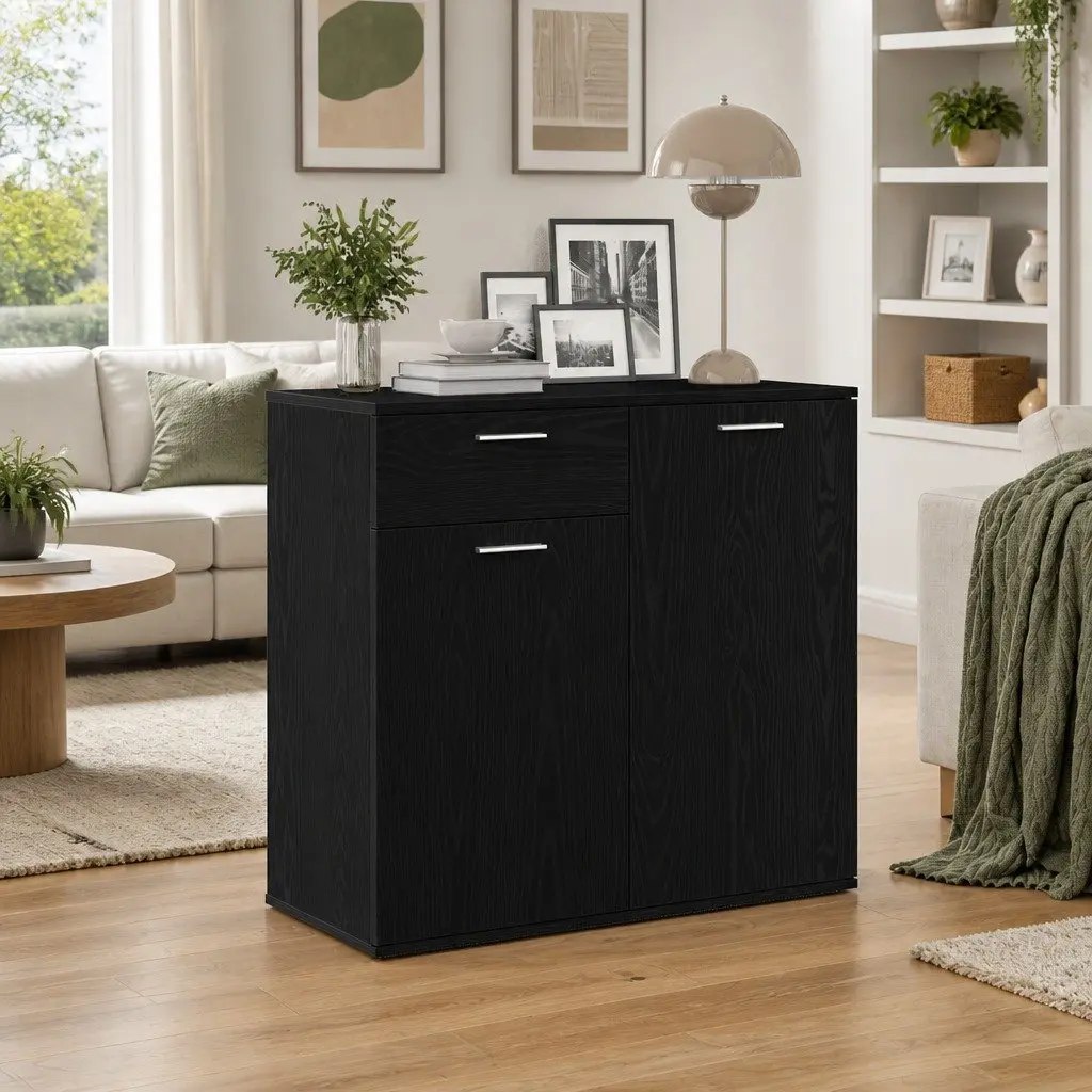 Sideboard Engineered Wood Black 80x36x75cm Storage Cabinet Buffet
