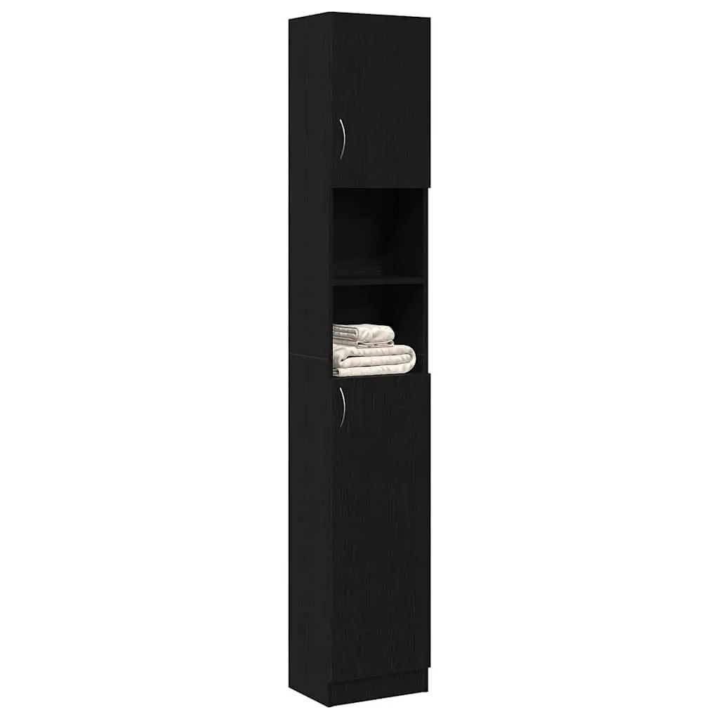 Engineered Wood Bathroom Organizer Cabinet Black 32x25.5x190 cm
