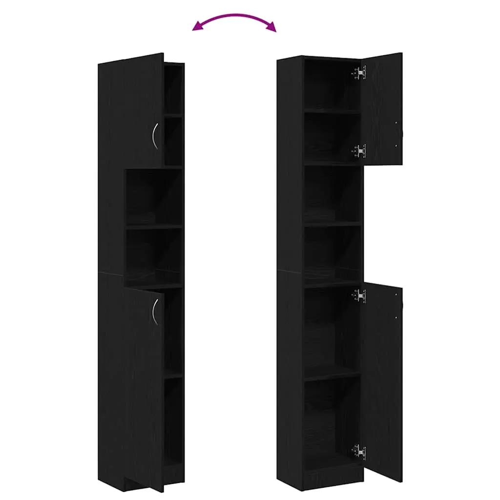 Engineered Wood Bathroom Organizer Cabinet Black 32x25.5x190 cm