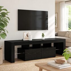 TV Cabinet with RGB LED Lights Black Oak Engineered Wood Storage Unit 140cm