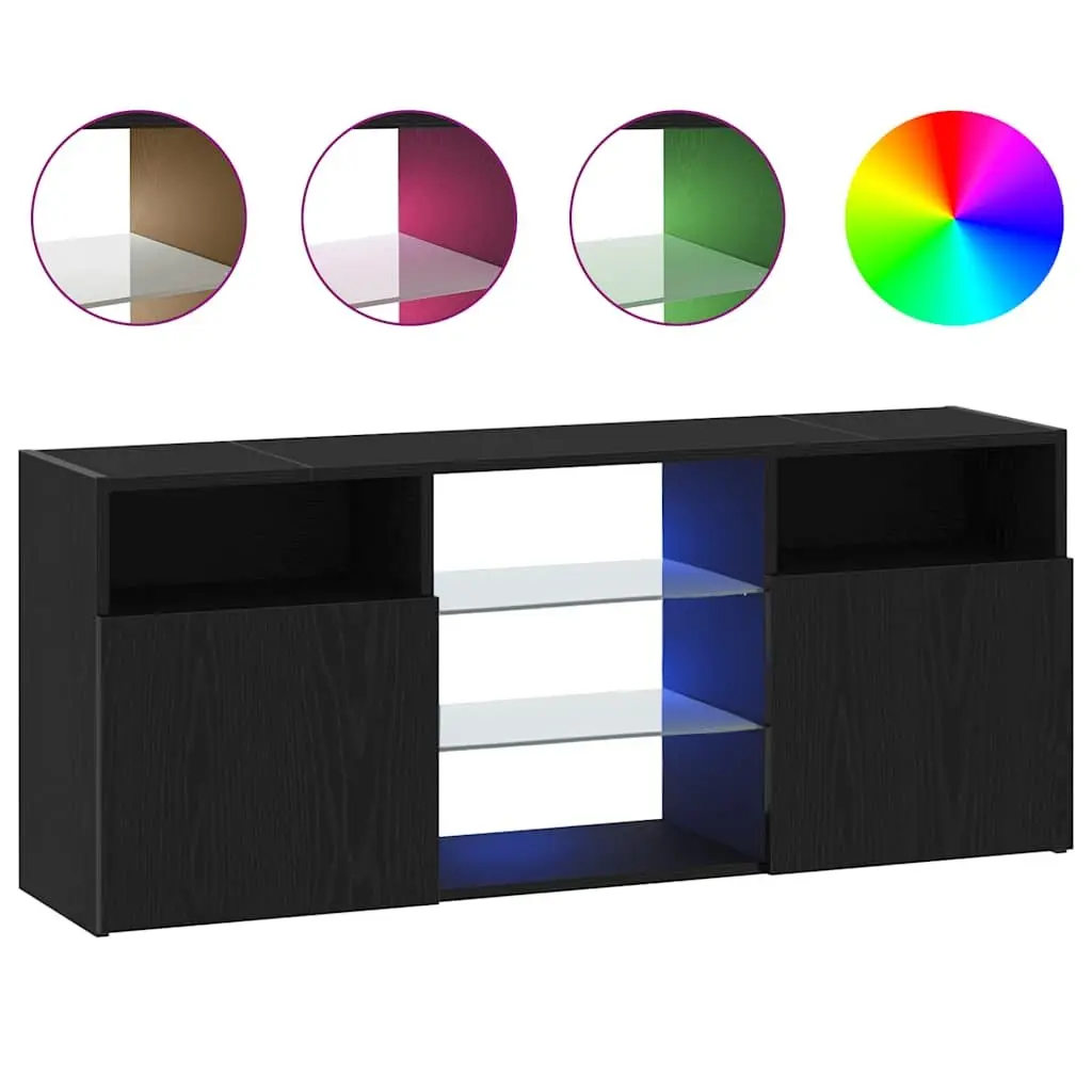 TV Cabinet Engineered Wood 120cm Black Oak with RGB LED Lights