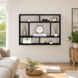 Wall Shelf Black Oak Floating Storage Display Organiser Home Decor Bedroom