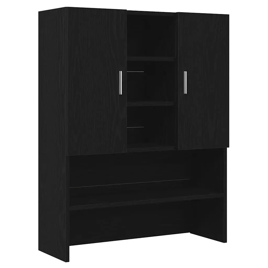 Washing Machine Cabinet Engineered Wood 70.5 x 25.5 x 90 cm Black Oak Storage Organiser Bathroom Laundry Room