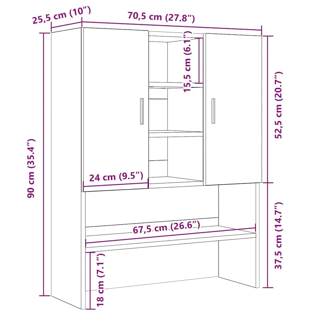 Washing Machine Cabinet Engineered Wood 70.5 x 25.5 x 90 cm Black Oak Storage Organiser Bathroom Laundry Room