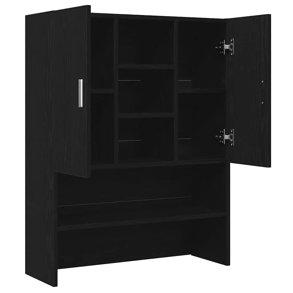 Washing Machine Cabinet Engineered Wood 70.5 x 25.5 x 90 cm Black Oak Storage Organiser Bathroom Laundry Room