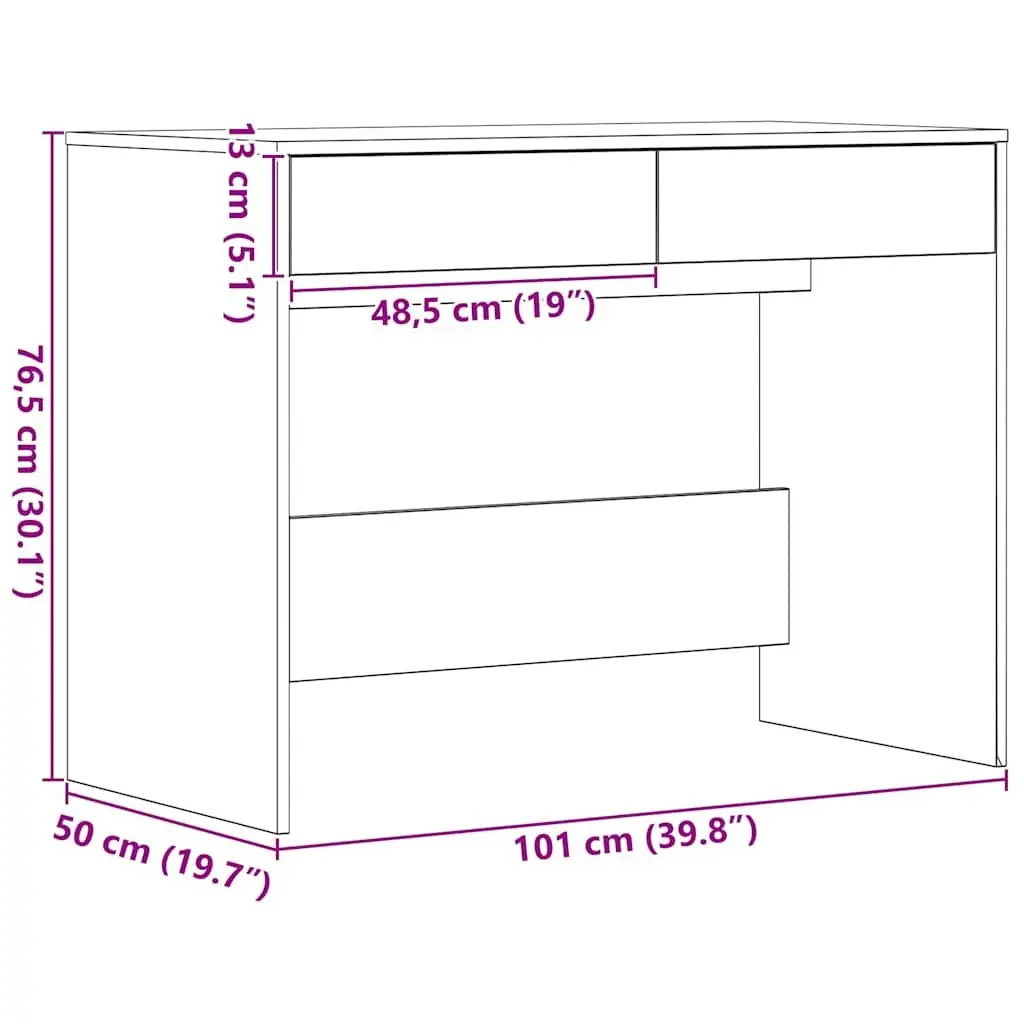 Office Desk Engineered Wood Black 101x50x76.5cm with 2 Drawers for Workspace Storage