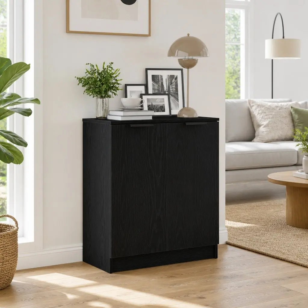 Sideboard Engineered Wood 60x30x70cm Black Modern Storage Cabinet Living Dining Room
