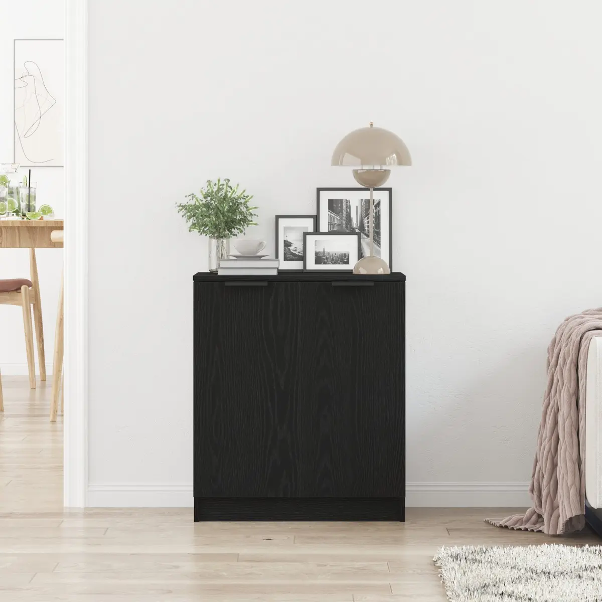 Sideboard Engineered Wood 60x30x70cm Black Modern Storage Cabinet Living Dining Room