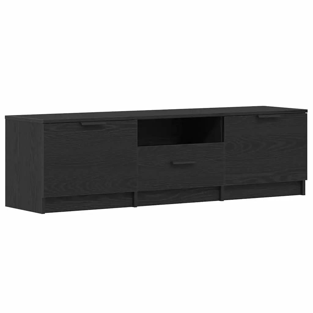 TV Cabinet Black Engineered Wood 140cm with Drawer for Living Room Storage
