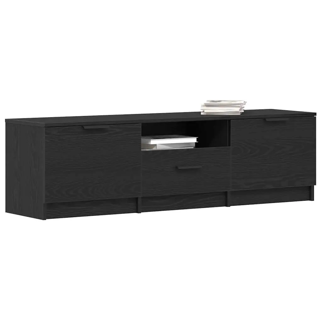 TV Cabinet Black Engineered Wood 140cm with Drawer for Living Room Storage