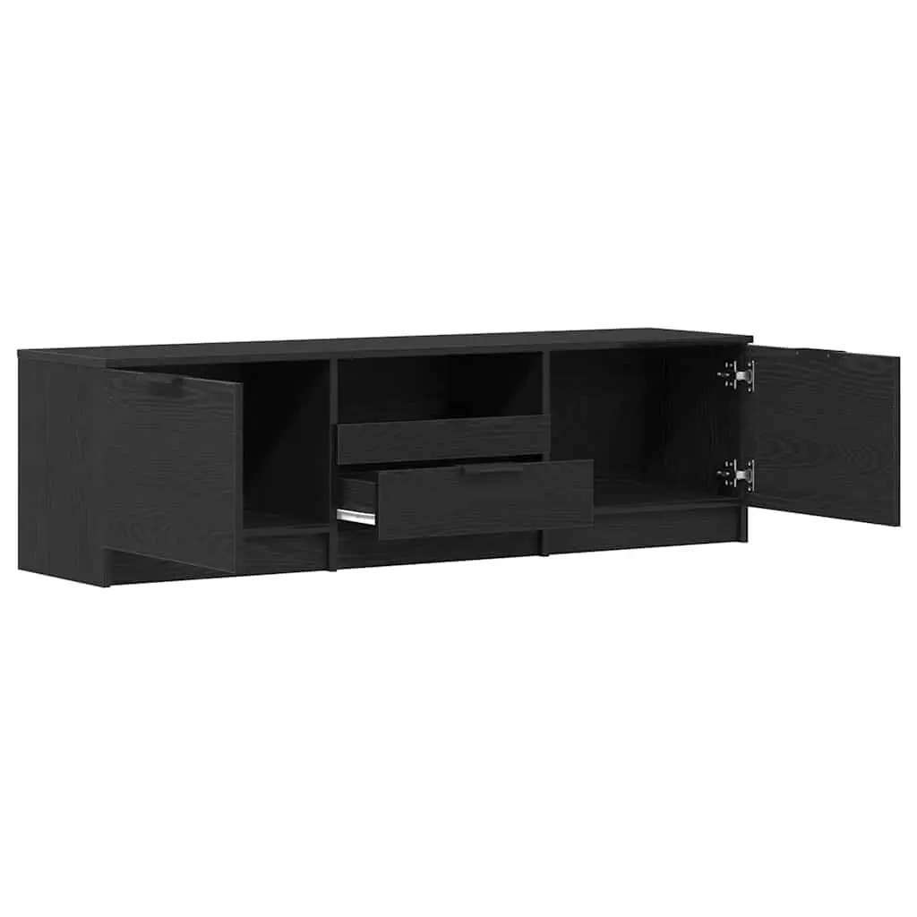 TV Cabinet Black Engineered Wood 140cm with Drawer for Living Room Storage