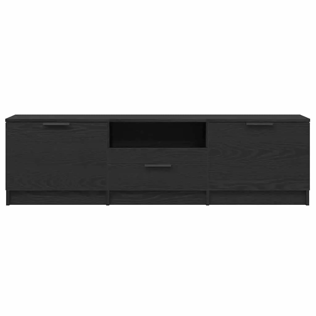 TV Cabinet Black Engineered Wood 140cm with Drawer for Living Room Storage