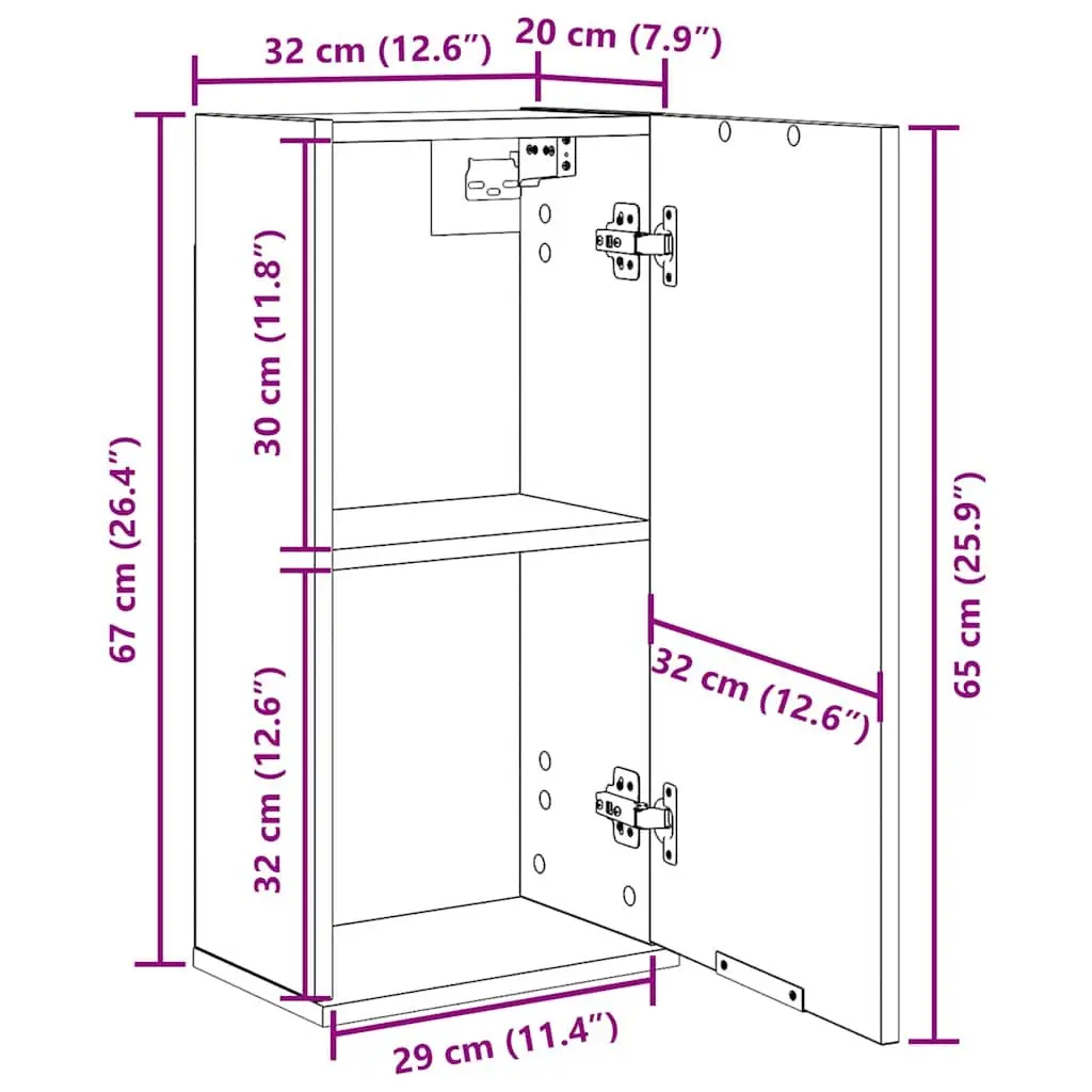 Wall-mounted Bathroom Cabinet Engineered Wood 32 x 20 x 67 cm Black Oak