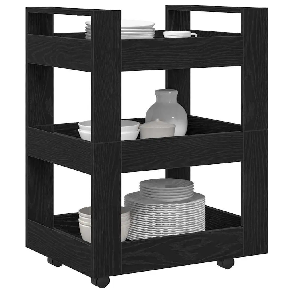 Kitchen Trolley Black 60 x 45 x 80 cm Engineered Wood Cart with Castors