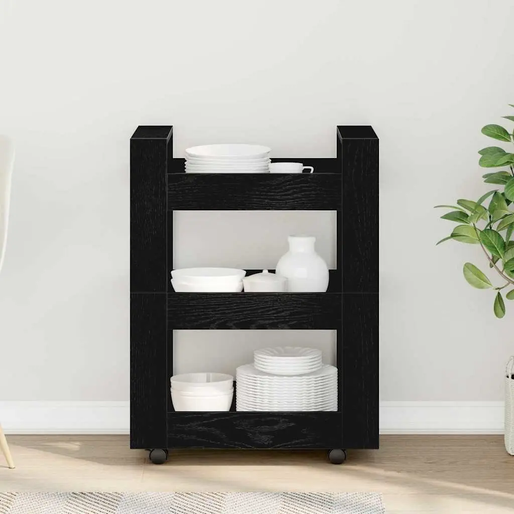 Kitchen Trolley Black 60 x 45 x 80 cm Engineered Wood Cart with Castors