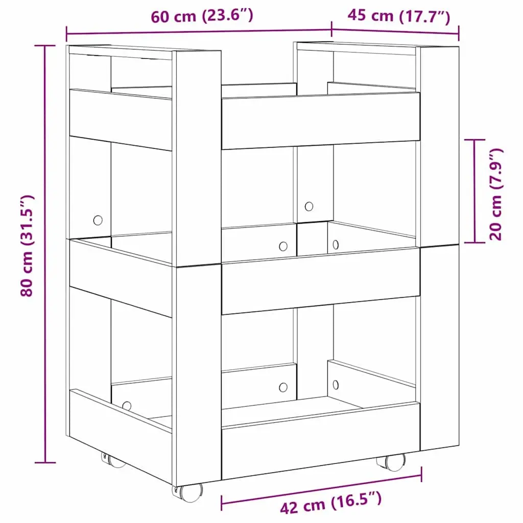 Kitchen Trolley Black 60 x 45 x 80 cm Engineered Wood Cart with Castors