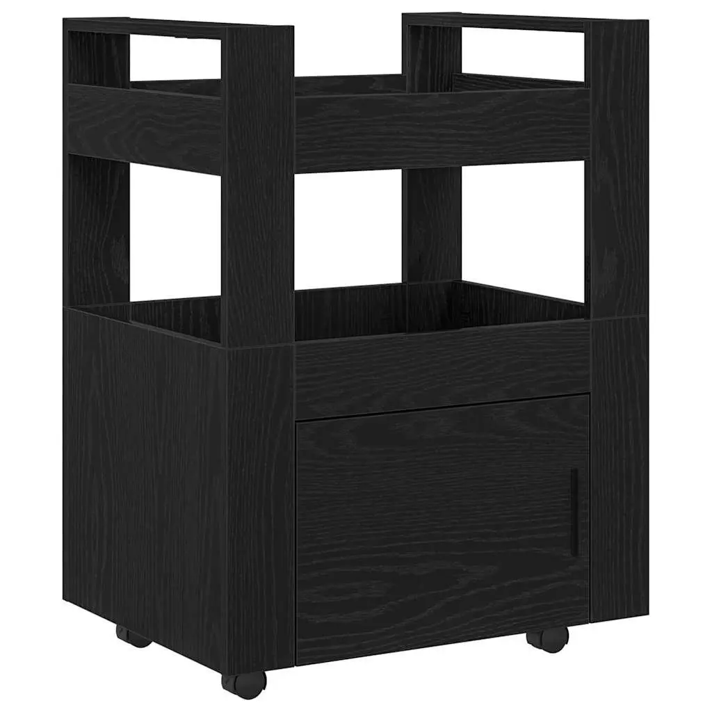 Kitchen Cart Engineered Wood Black Oak 60cm x 45cm x 80cm Multi-Level Storage Rolling Trolley