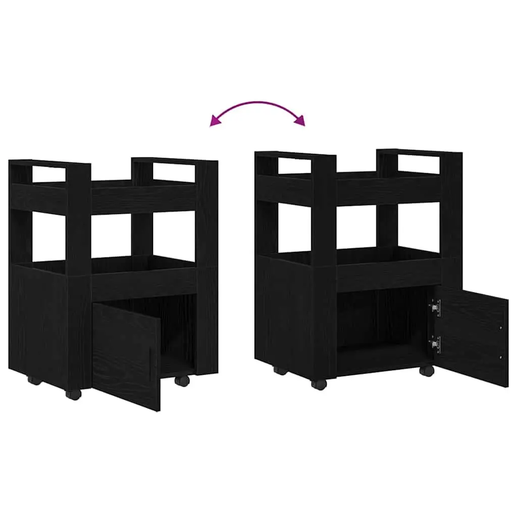 Kitchen Cart Engineered Wood Black Oak 60cm x 45cm x 80cm Multi-Level Storage Rolling Trolley