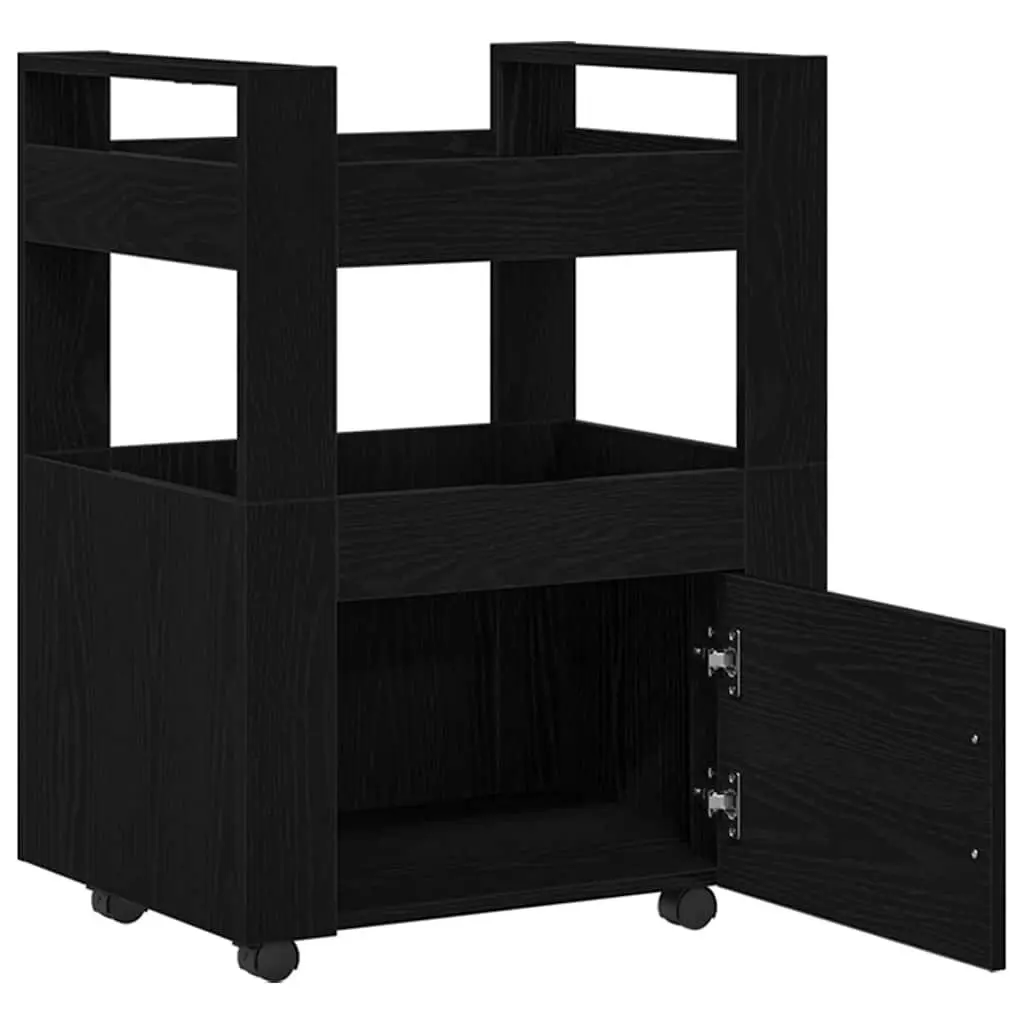 Kitchen Cart Engineered Wood Black Oak 60cm x 45cm x 80cm Multi-Level Storage Rolling Trolley