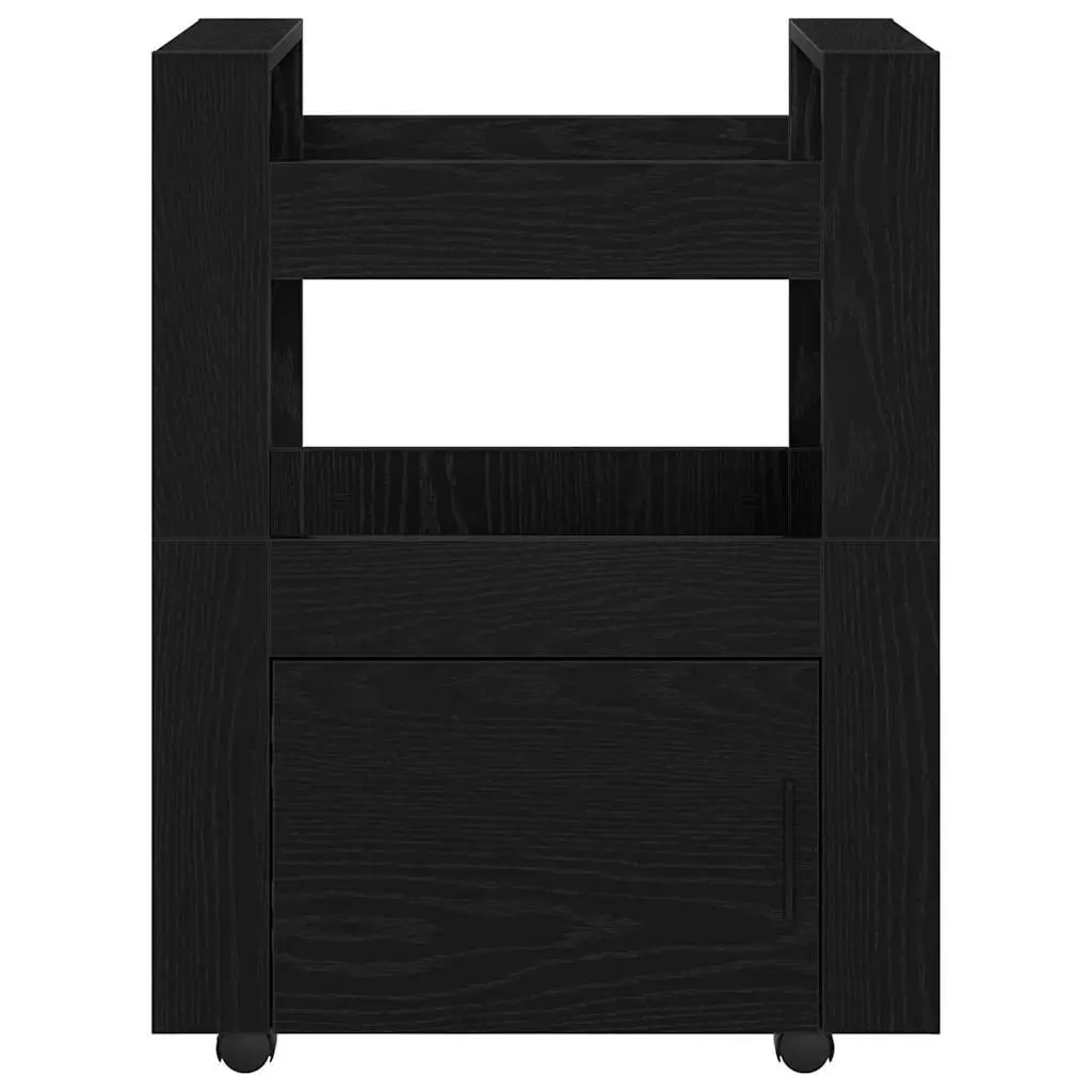 Kitchen Cart Engineered Wood Black Oak 60cm x 45cm x 80cm Multi-Level Storage Rolling Trolley