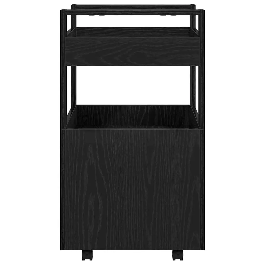 Kitchen Cart Engineered Wood Black Oak 60cm x 45cm x 80cm Multi-Level Storage Rolling Trolley