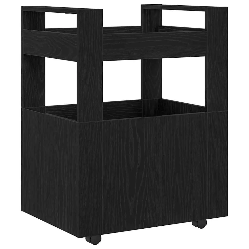 Kitchen Cart Engineered Wood Black Oak 60cm x 45cm x 80cm Multi-Level Storage Rolling Trolley