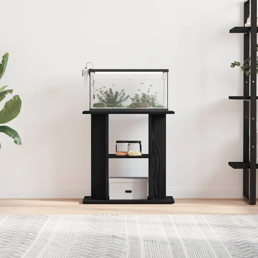 Aquarium Stand 3-Tier Fish Tank Display Cabinet Black Oak Storage Furniture