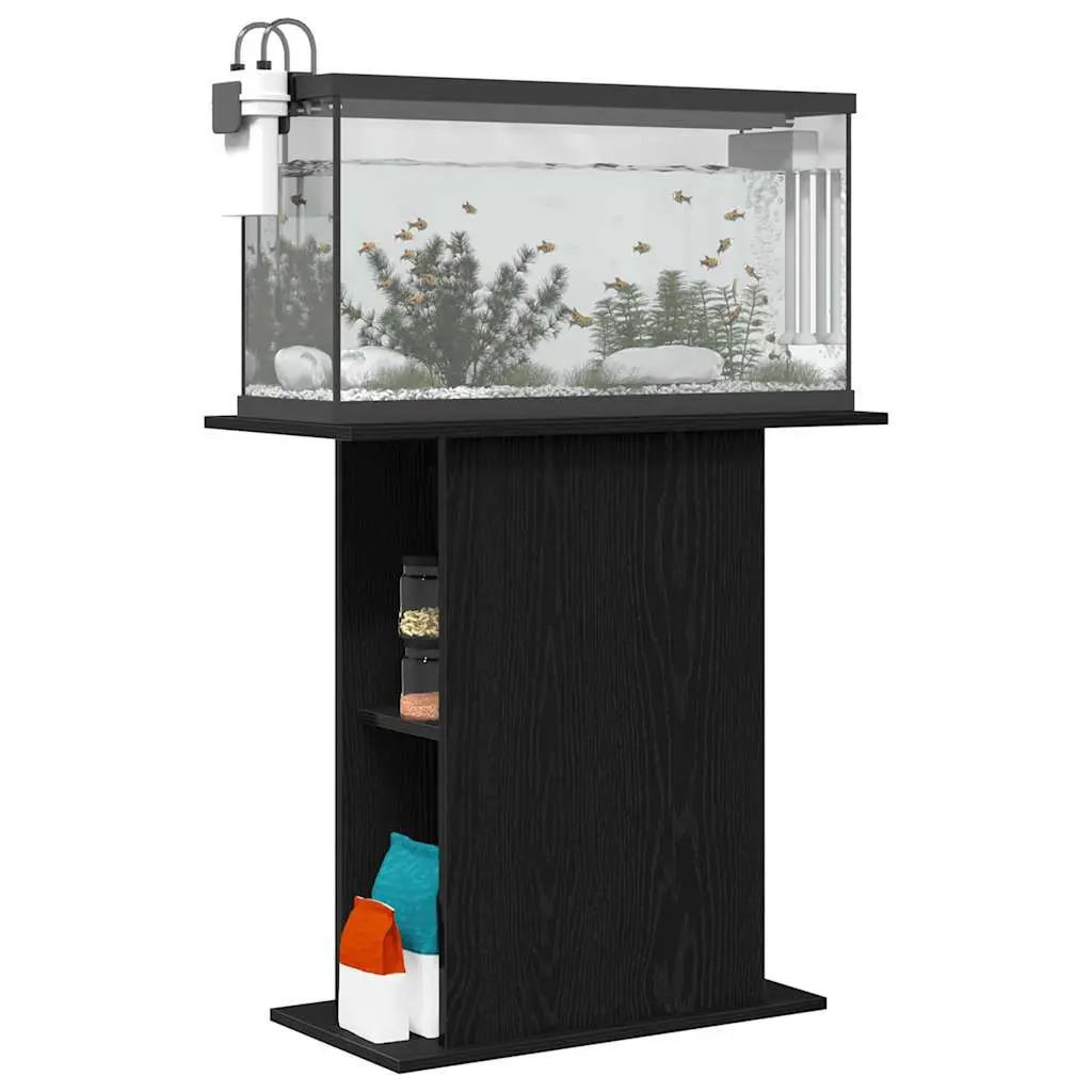 Aquarium Stand Engineered Wood Black Oak Storage Organizer 75W x 36D x 72.5H cm