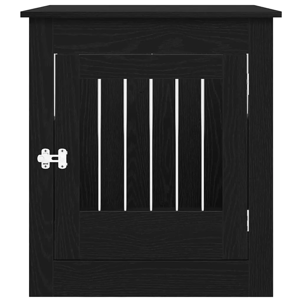Dog Crate Furniture End Table Black Oak Engineered Wood Steel Wire Kennel House