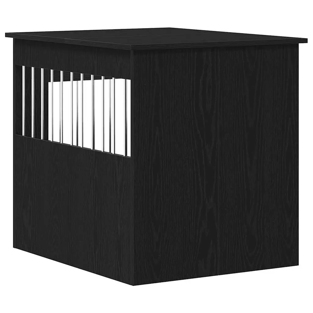 Dog Crate Furniture End Table Black Oak Engineered Wood Steel Wire Kennel House
