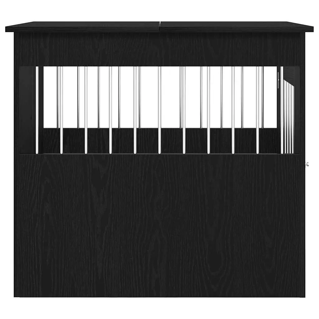 Dog Crate Furniture End Table Black Oak Engineered Wood Steel Wire Kennel House