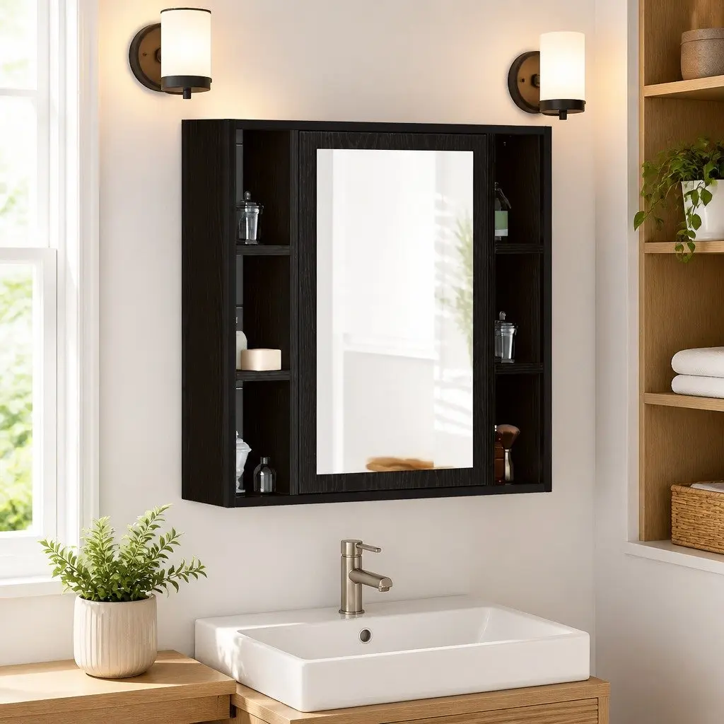 Bathroom Cabinet Wall-Mounted Engineered Wood 60x16x60cm Black