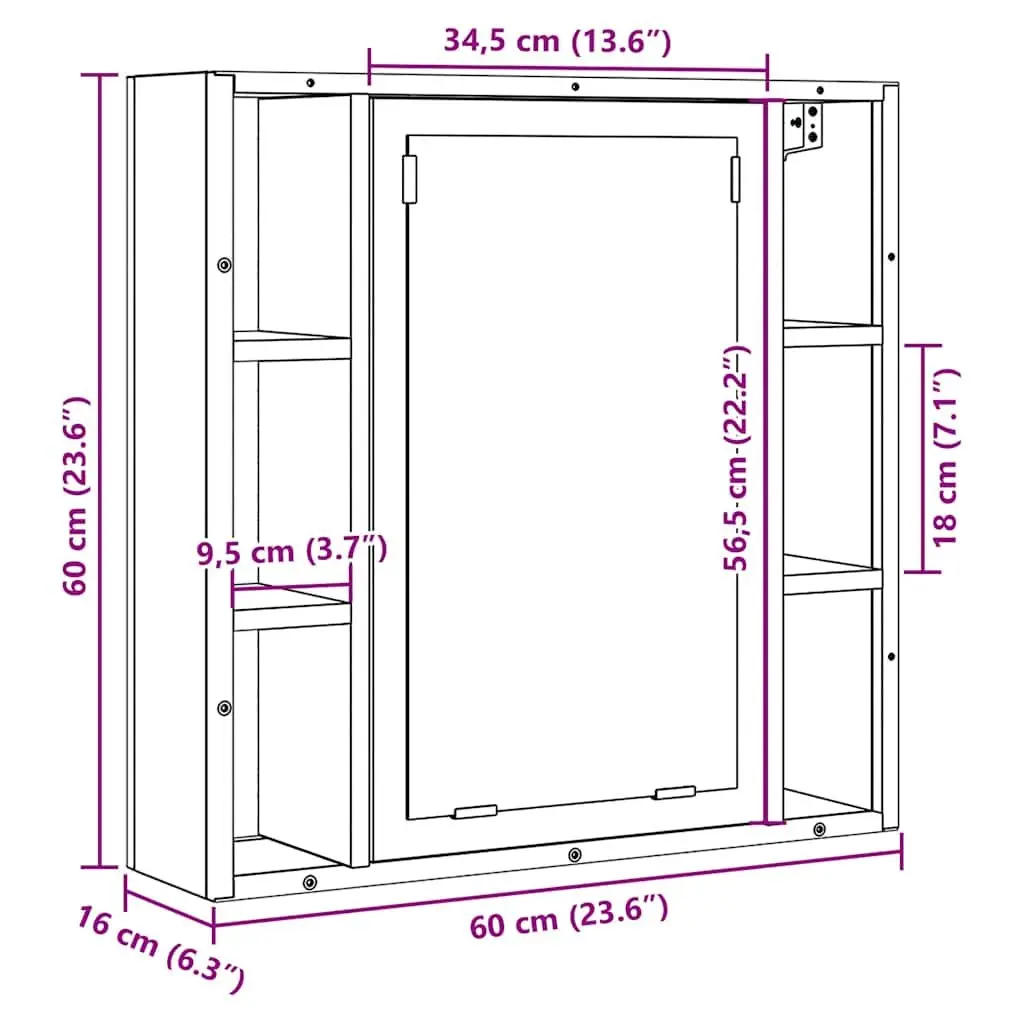 Bathroom Cabinet Wall-Mounted Engineered Wood 60x16x60cm Black