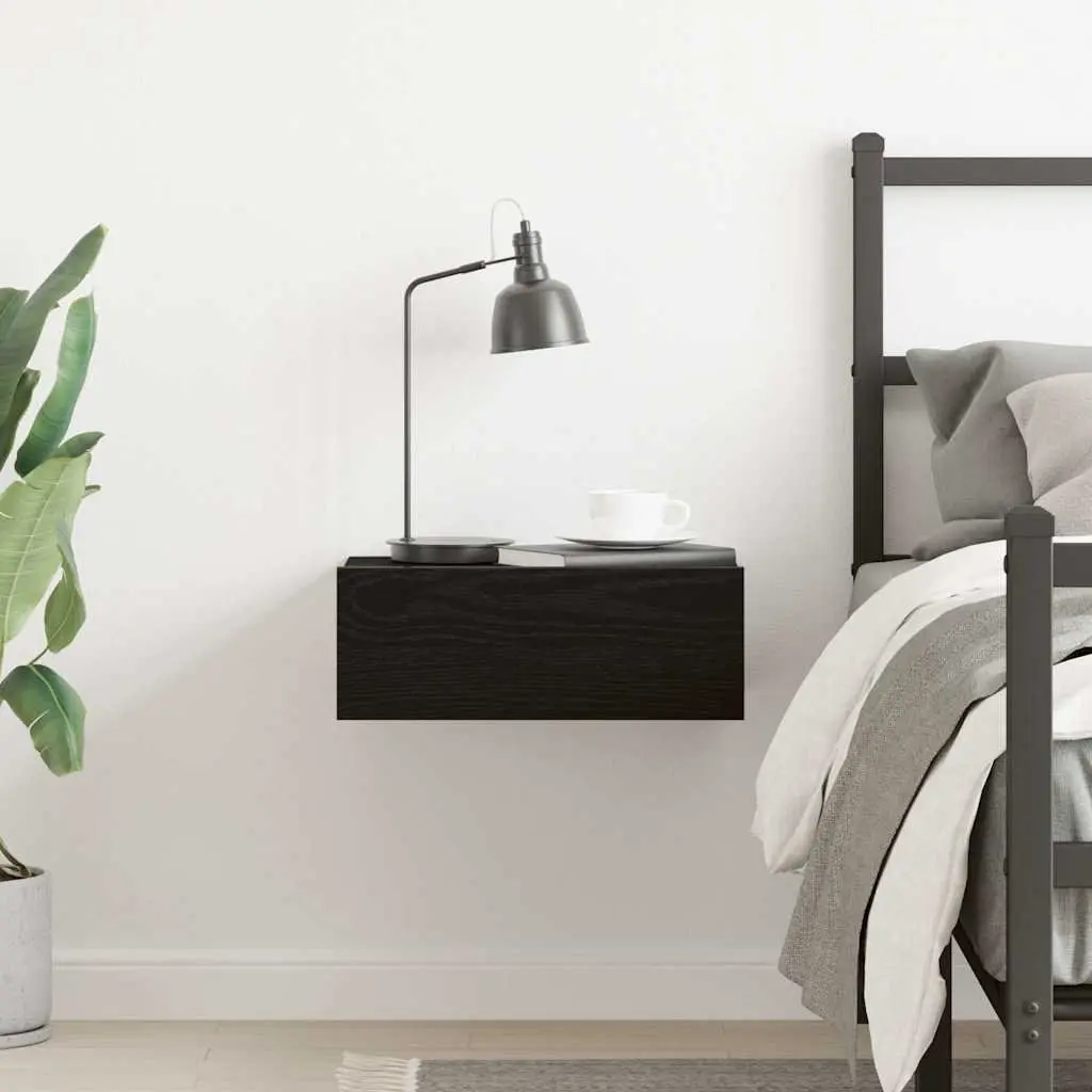 Floating Nightstand Wall-Mounted Storage Brown Engineered Wood Compact 40x32x15cm